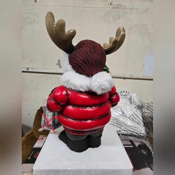 27" Festive Moose Figurine with Red Jacket and Christmas Tree - Picture 6 of 13